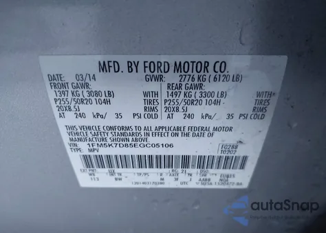 2014 Ford Explorer Xlt из США, поврежденный, VIN 1FM5K7D85EGC05106